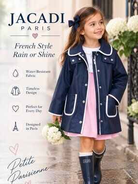 Jacadi Paris Girls Navy Raincoat 6A / 116cm | White Piping | French Chic